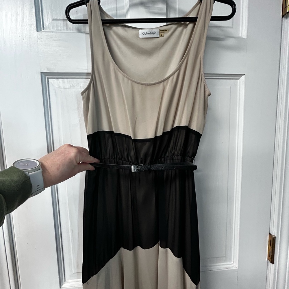Calvin Klein Women's Black and Cream Dress